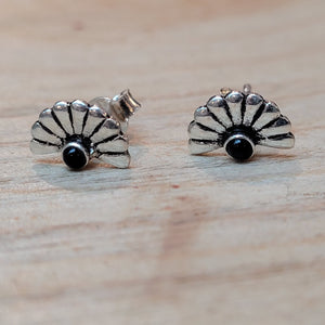 Sterling Silver 925 Studs Earrings Black Onyx & Amethyst Sensu