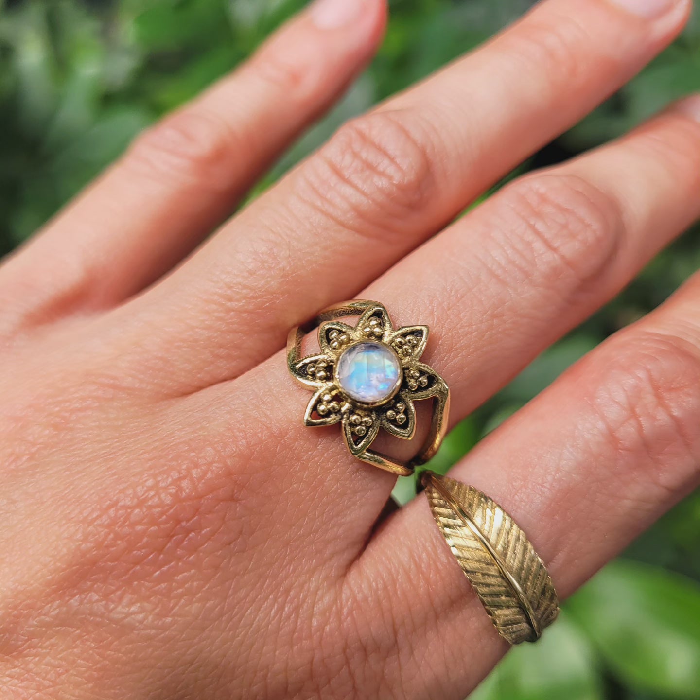 Matahari Premium Brass Statement Ring Moonstone (adjustable)