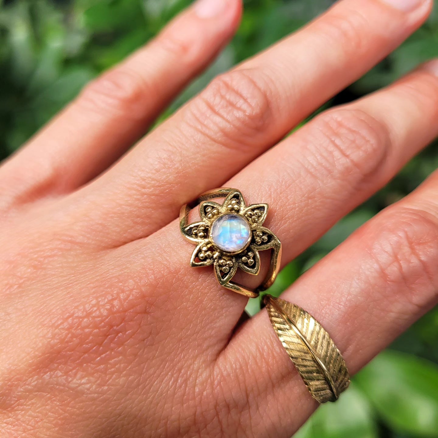 Premium Brass  Ring  Fyllo Leaf Adjustable