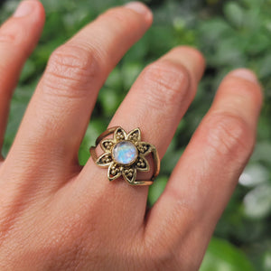 Matahari Premium Brass Statement Ring Moonstone (adjustable)