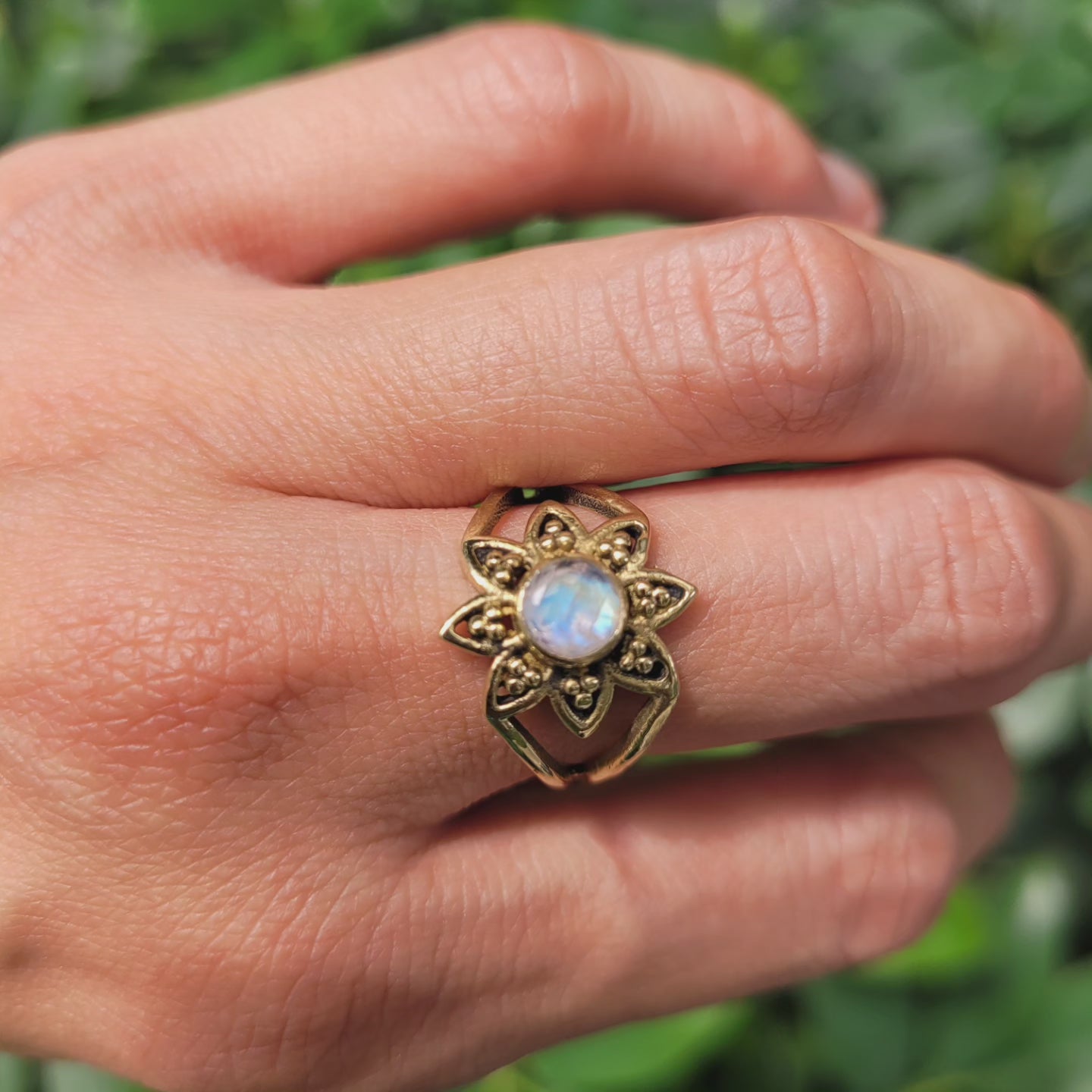 Matahari Premium Brass Statement Ring Moonstone (adjustable)