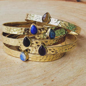 Premium Brass Bracelet Cuff Hammerred band (various gemstones)