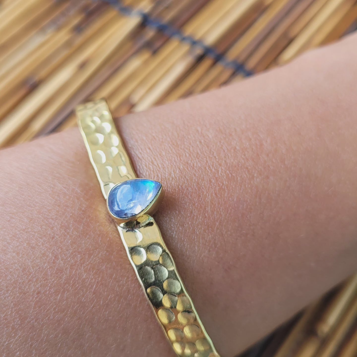 Premium Brass Bracelet Cuff Hammerred band (various gemstones)