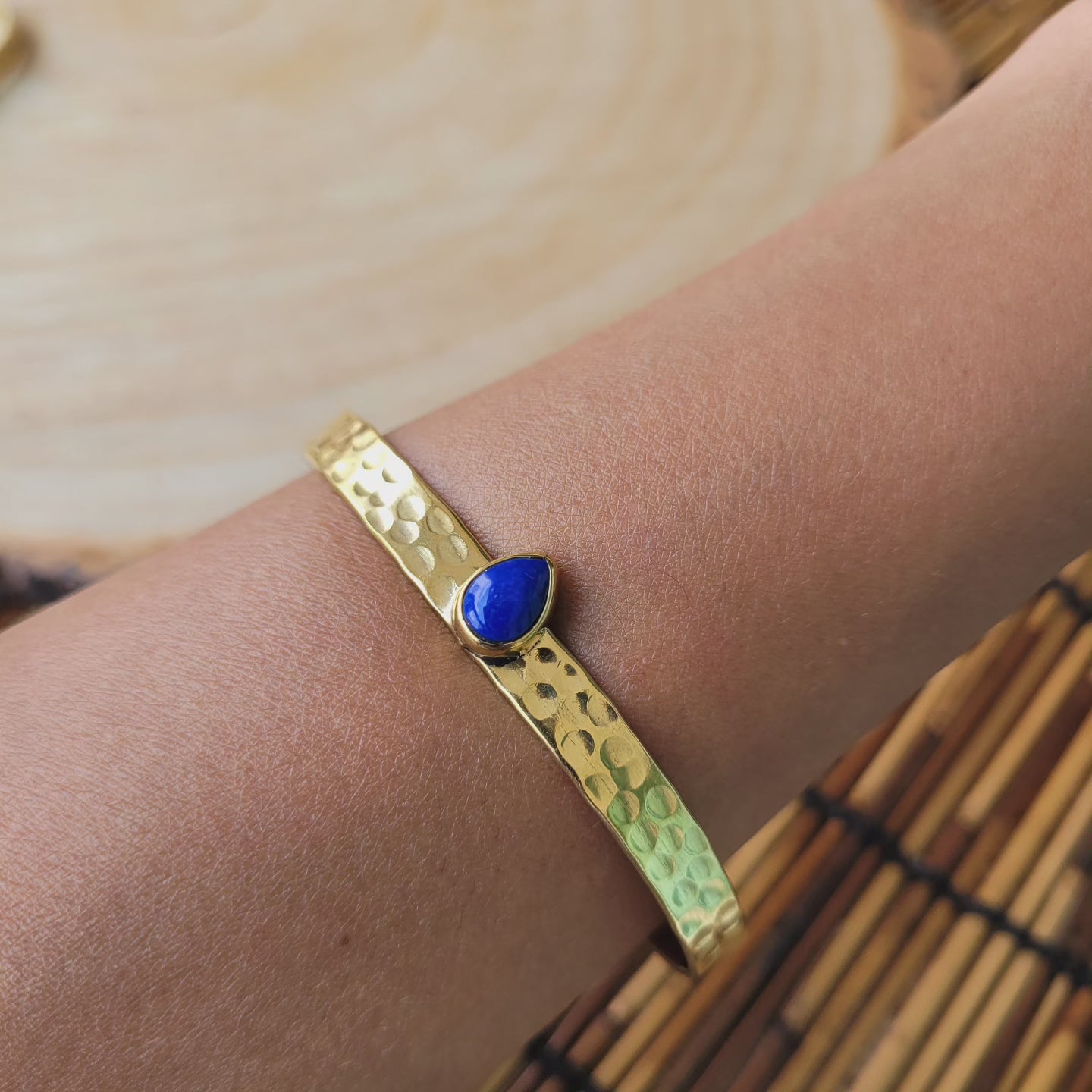 Premium Brass Bracelet Cuff Hammerred band (various gemstones)