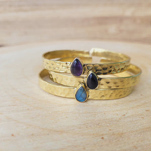 Premium Brass Bracelet Cuff Hammerred band (various gemstones)