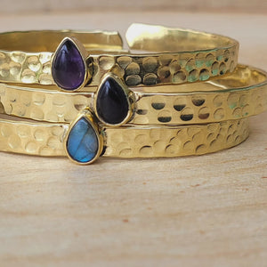 Premium Brass Bracelet Cuff Hammerred band (various gemstones)