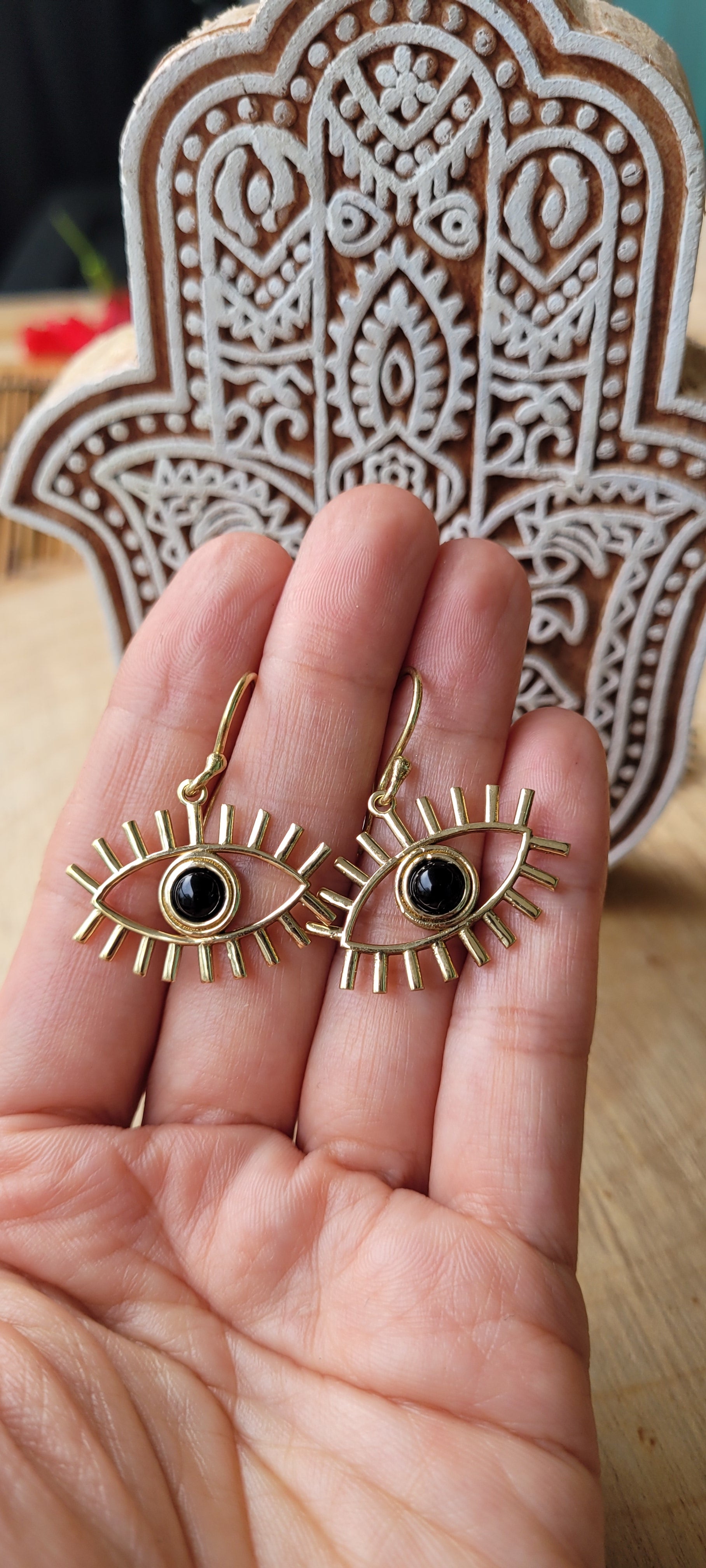 Premium Brass Earrings Hamsa/ Evil Eye