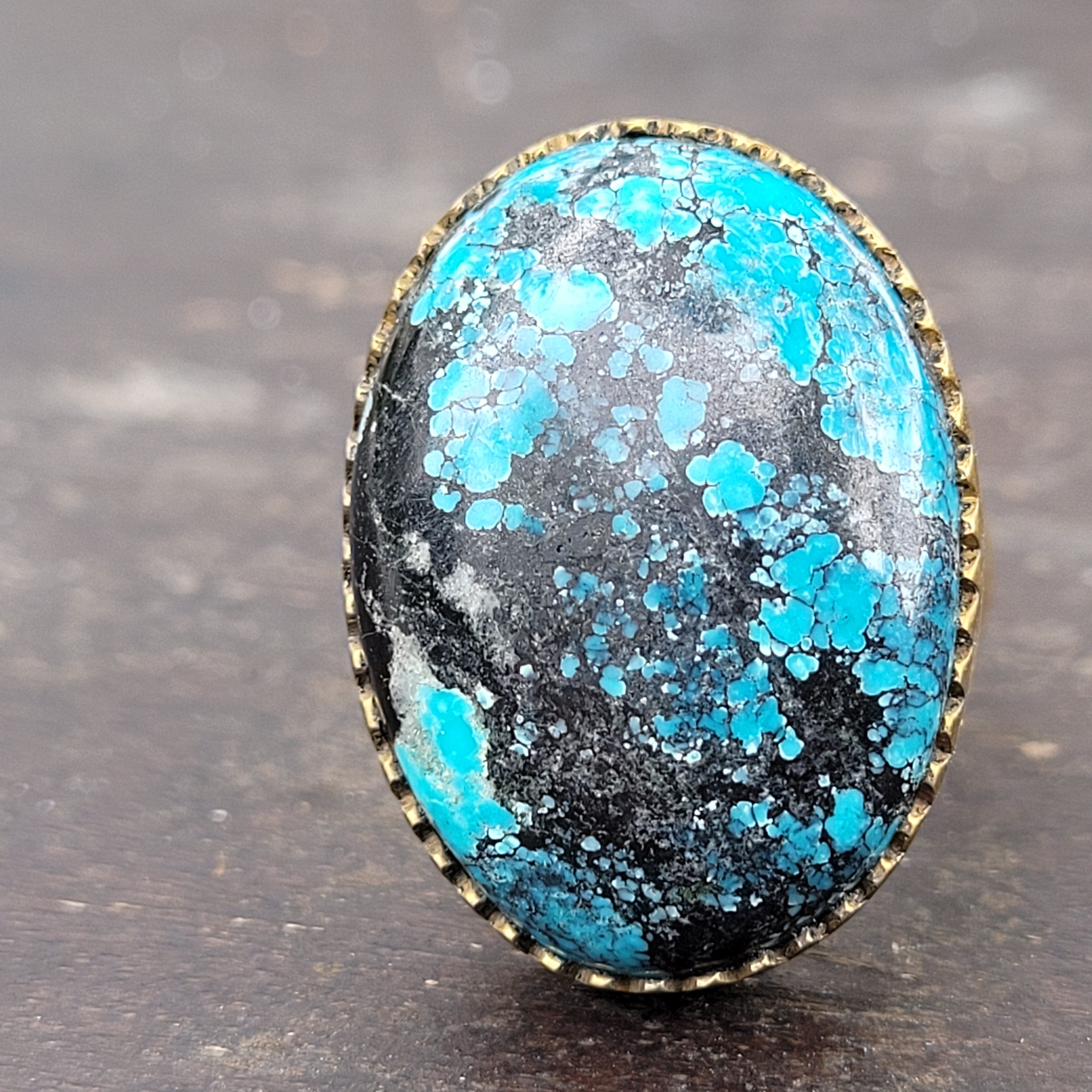 Premium Brass Statement Ring Turquoise
