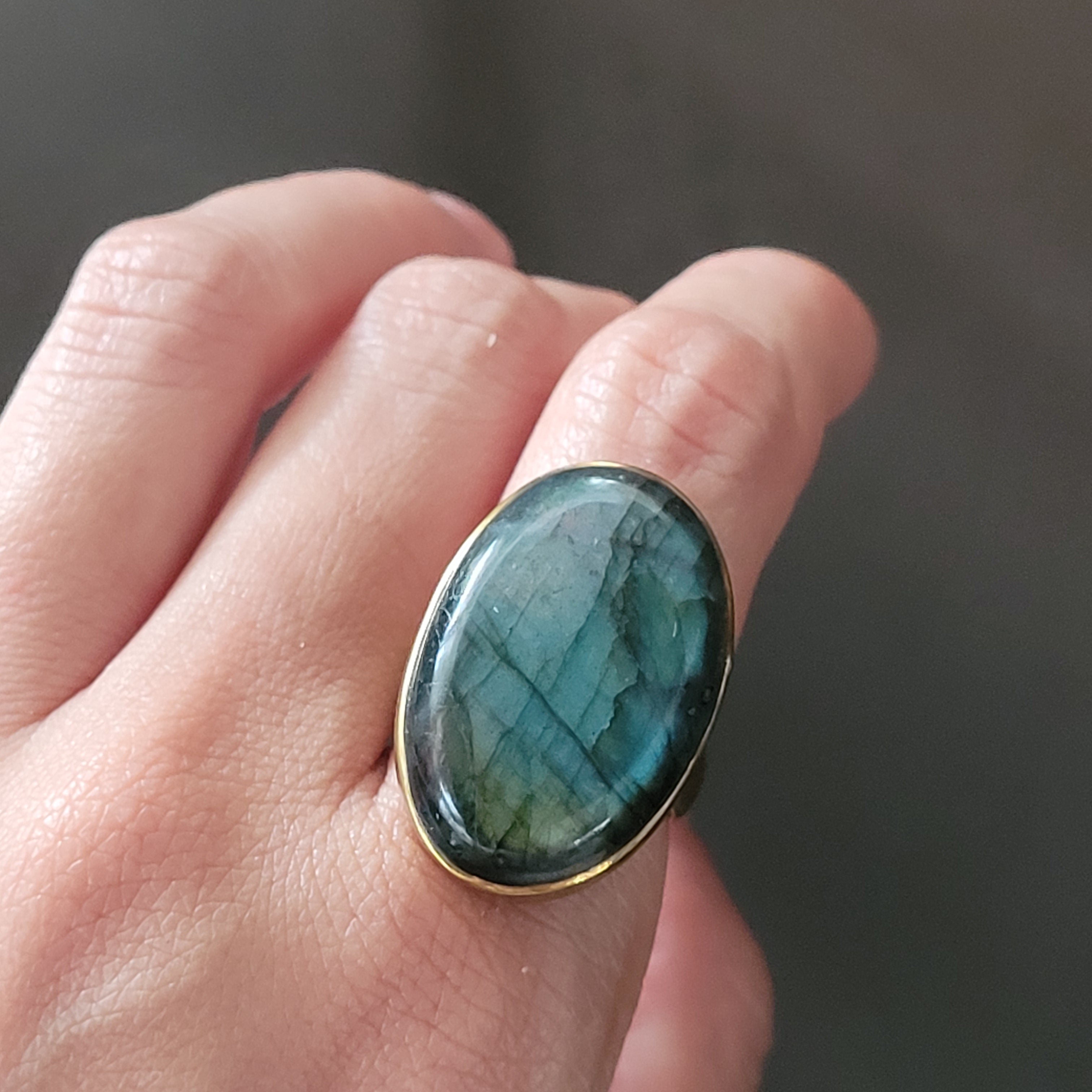 Premium Brass Statement Ring Labradorite LABR03