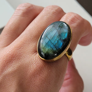 Premium Brass Statement Ring Labradorite LABR03