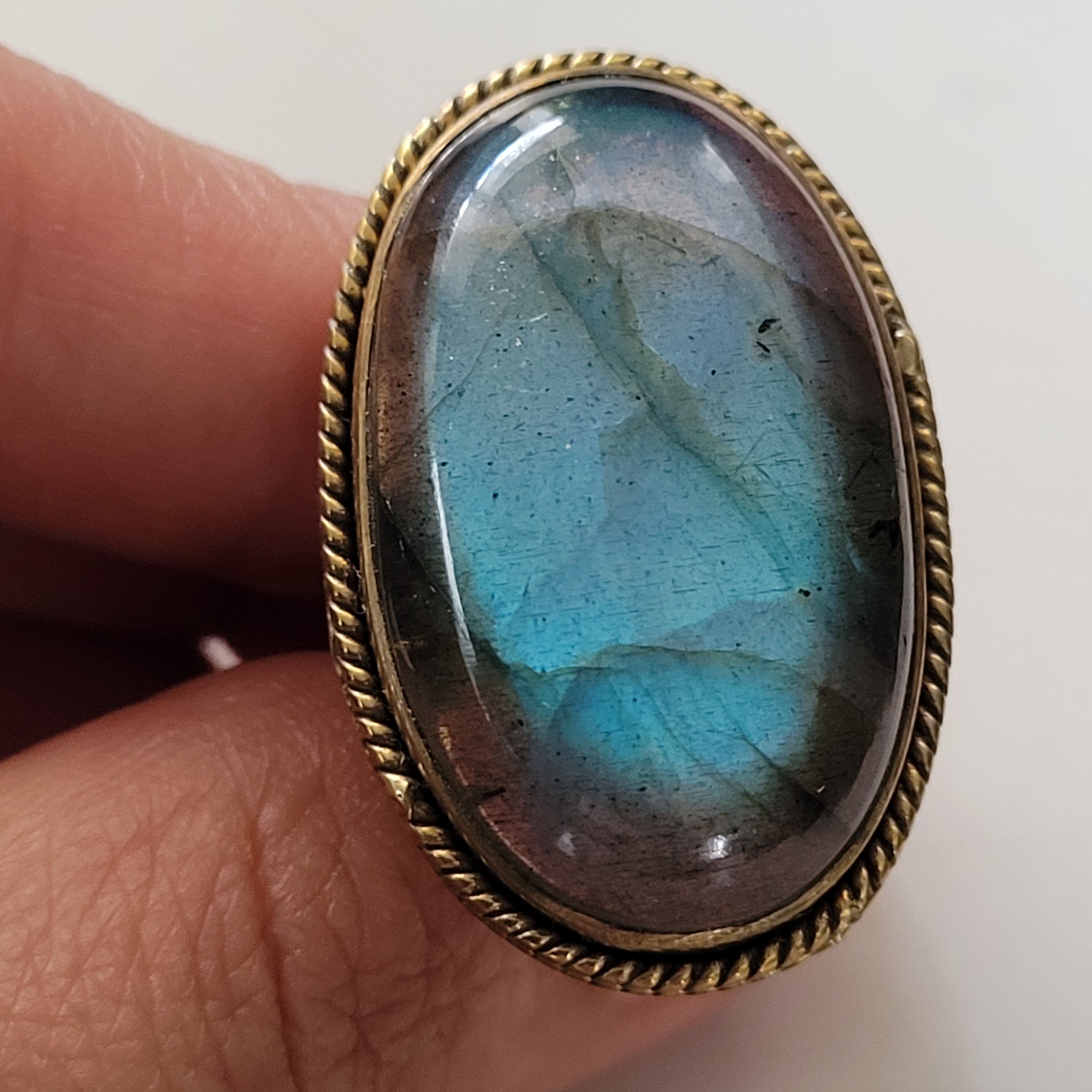 Premium Brass Statement Ring Labradorite LABR01
