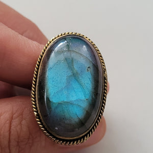Premium Brass Statement Ring Labradorite LABR01