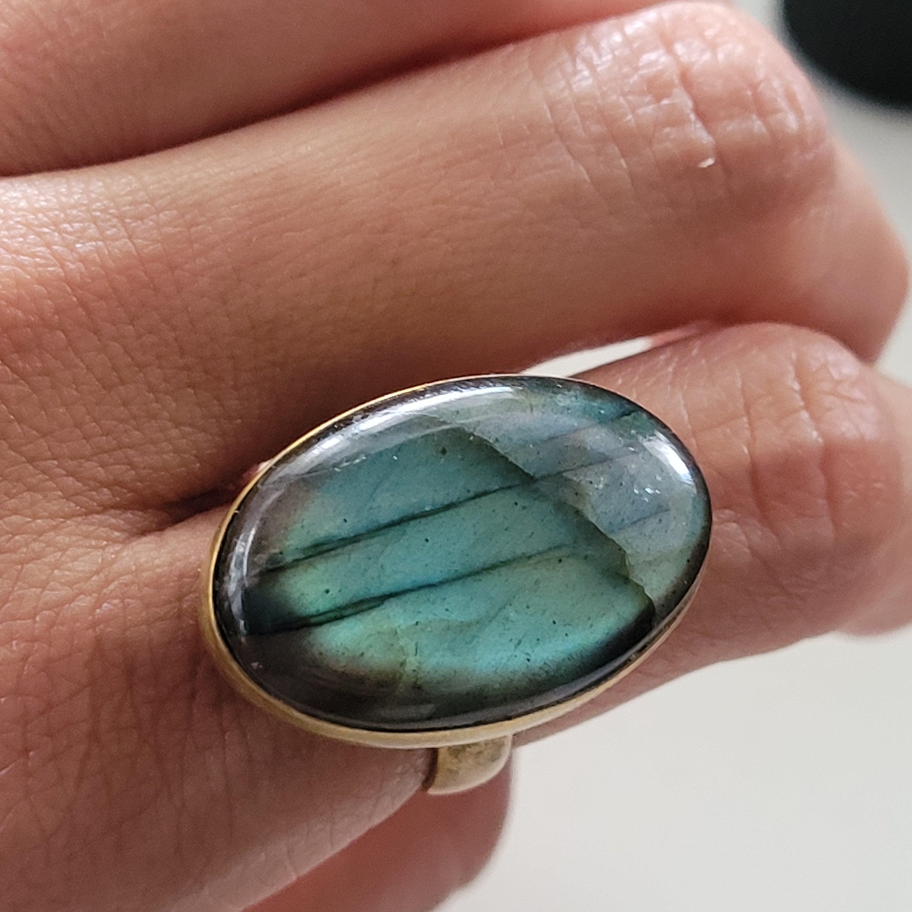 Premium Brass Statement Ring Labradorite LABR05