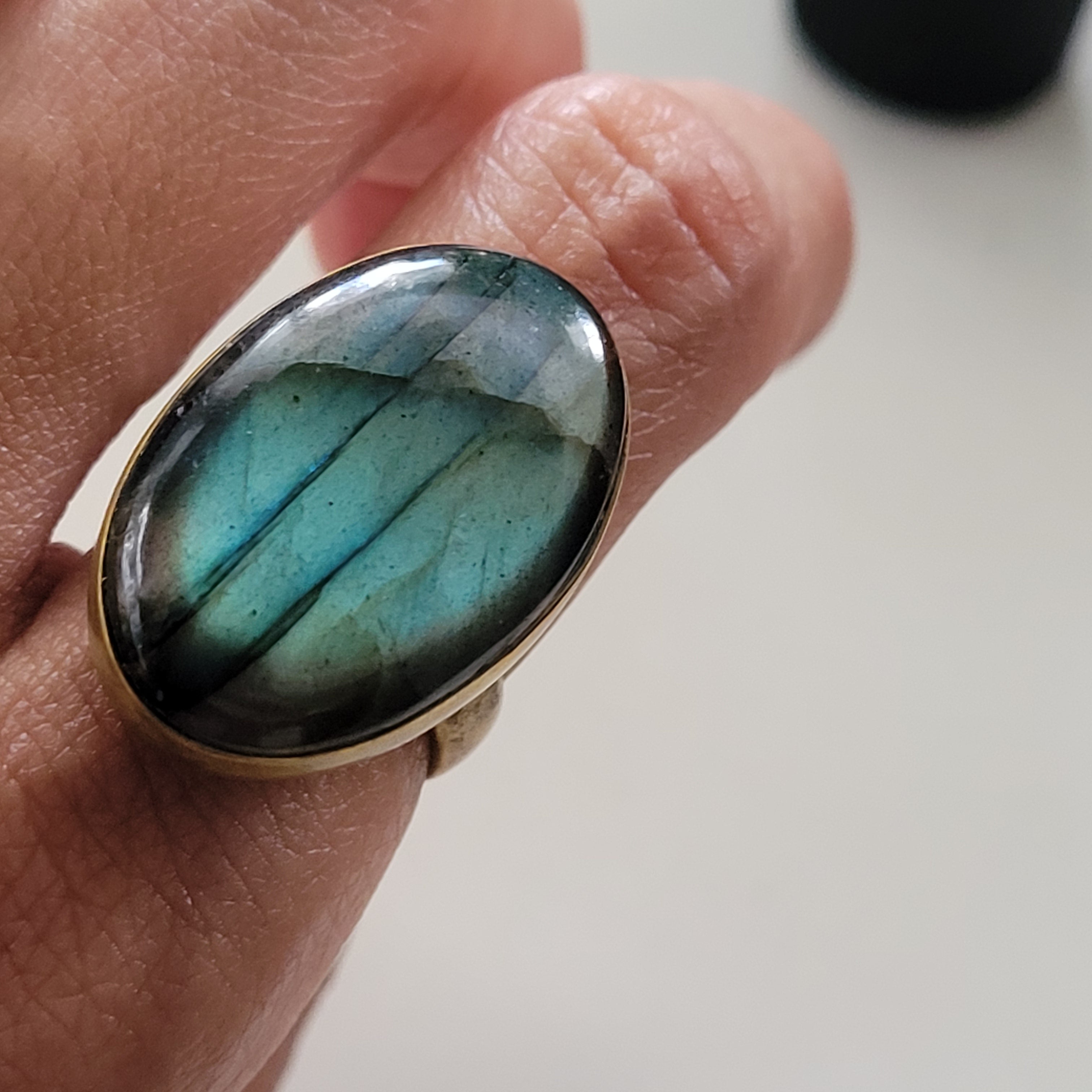 Premium Brass Statement Ring Labradorite LABR05