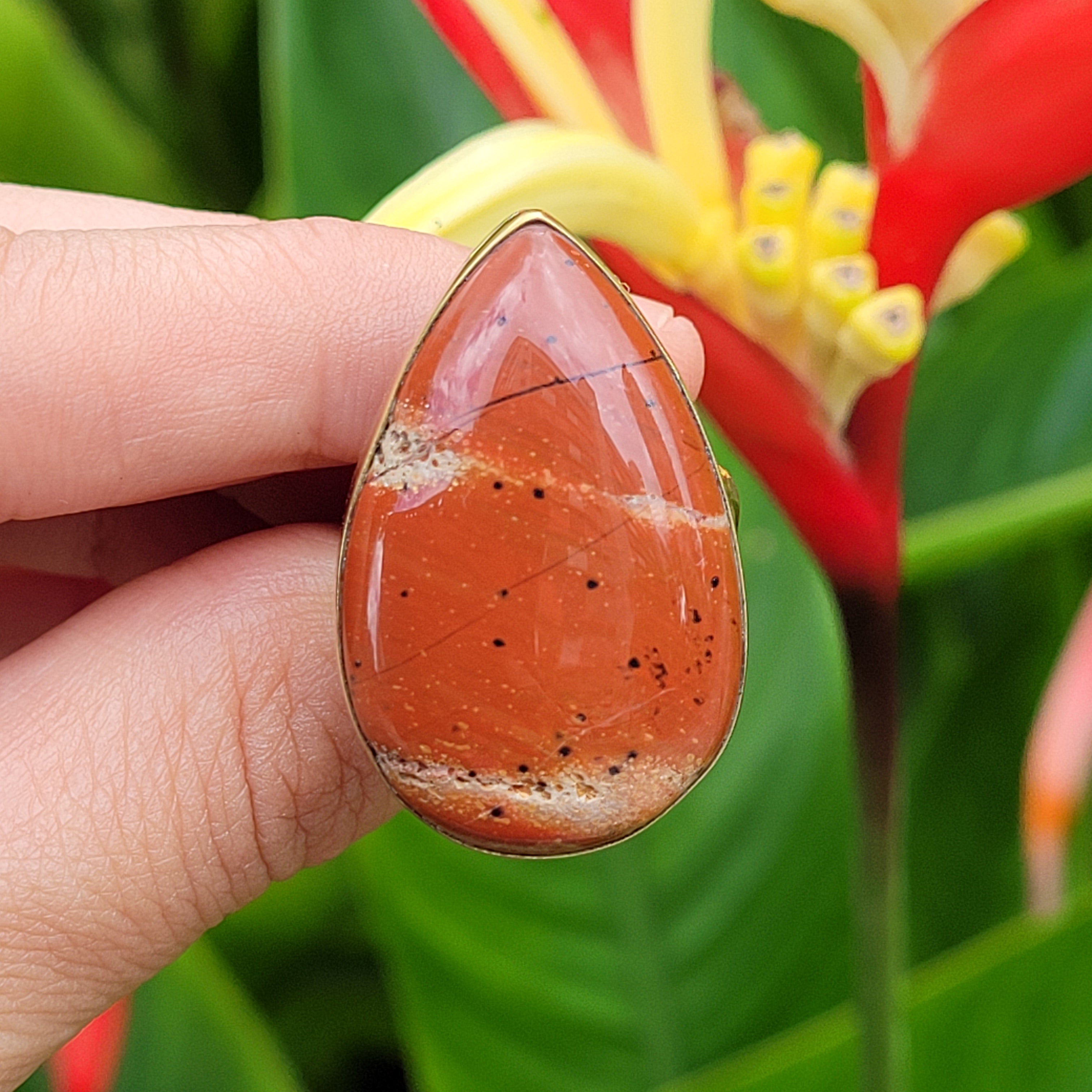 Brass Statement Ring Mookaite Red Jasper JAS01