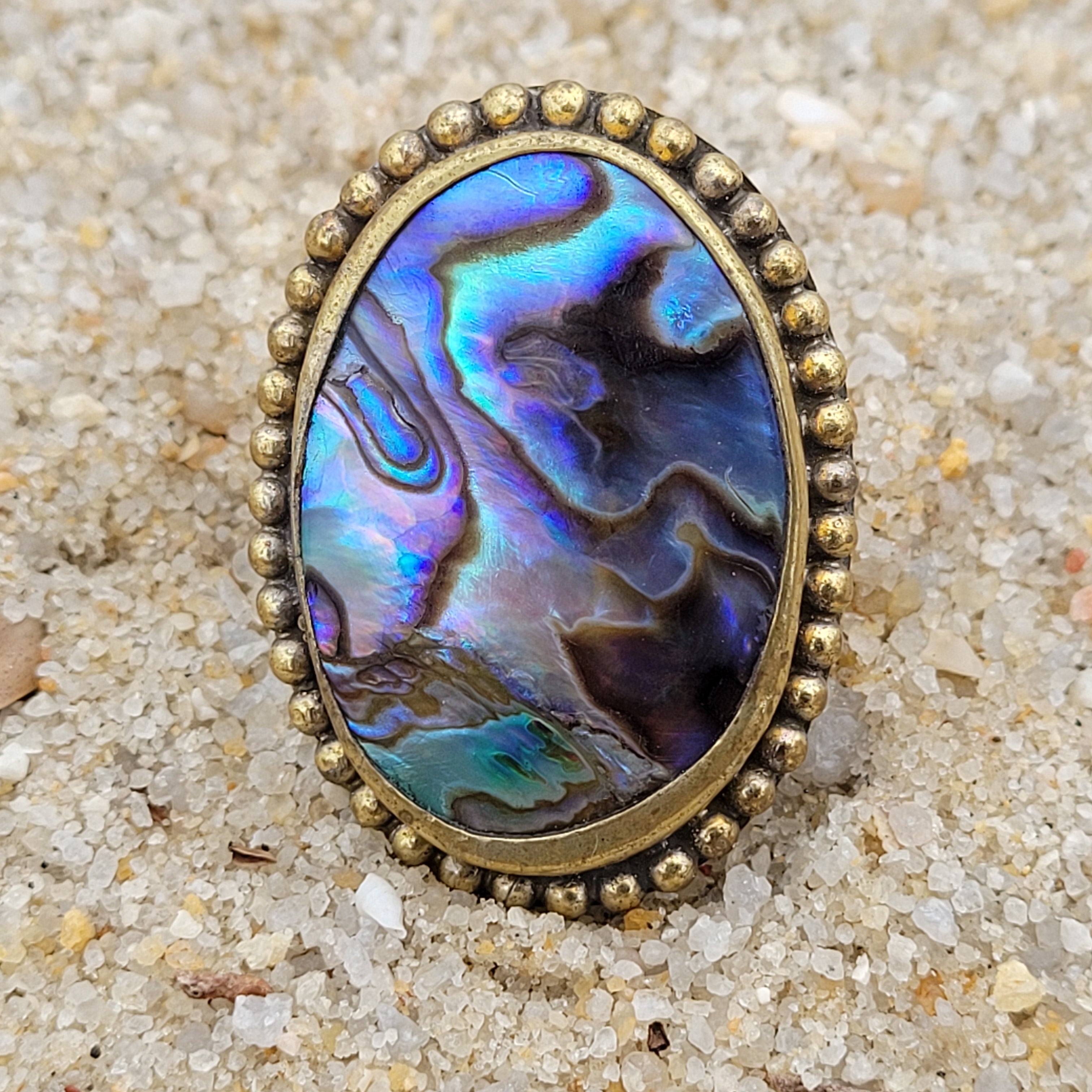 Brass Statement Ring Abalone Shell ABL01