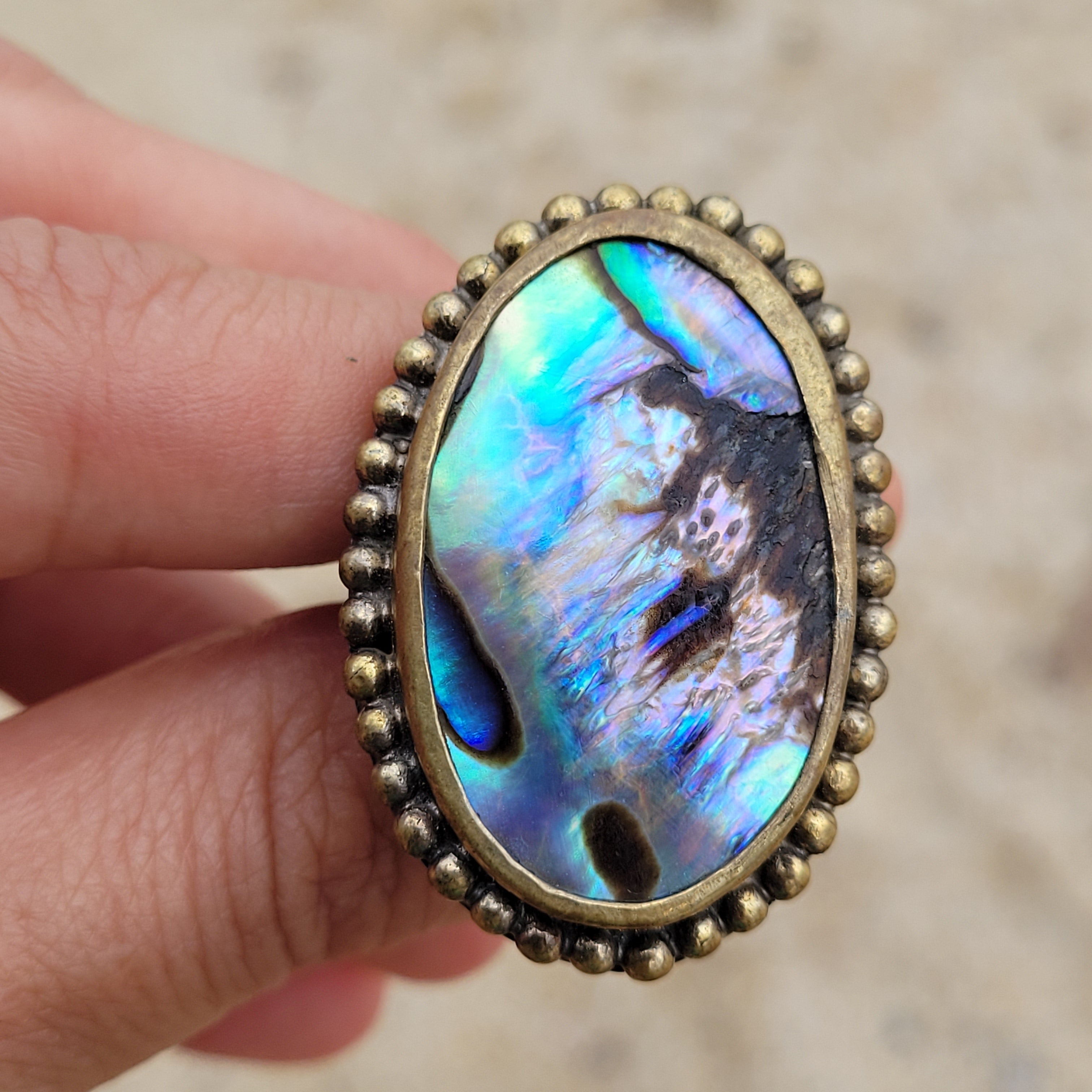 Brass Statement Ring Abalone Shell ABL02