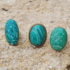 Premium Brass Statement Ring Amazonite AMZ03