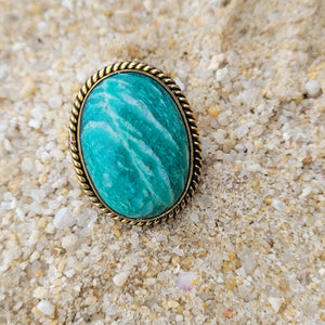 Premium Brass Statement Ring Amazonite AMZ02