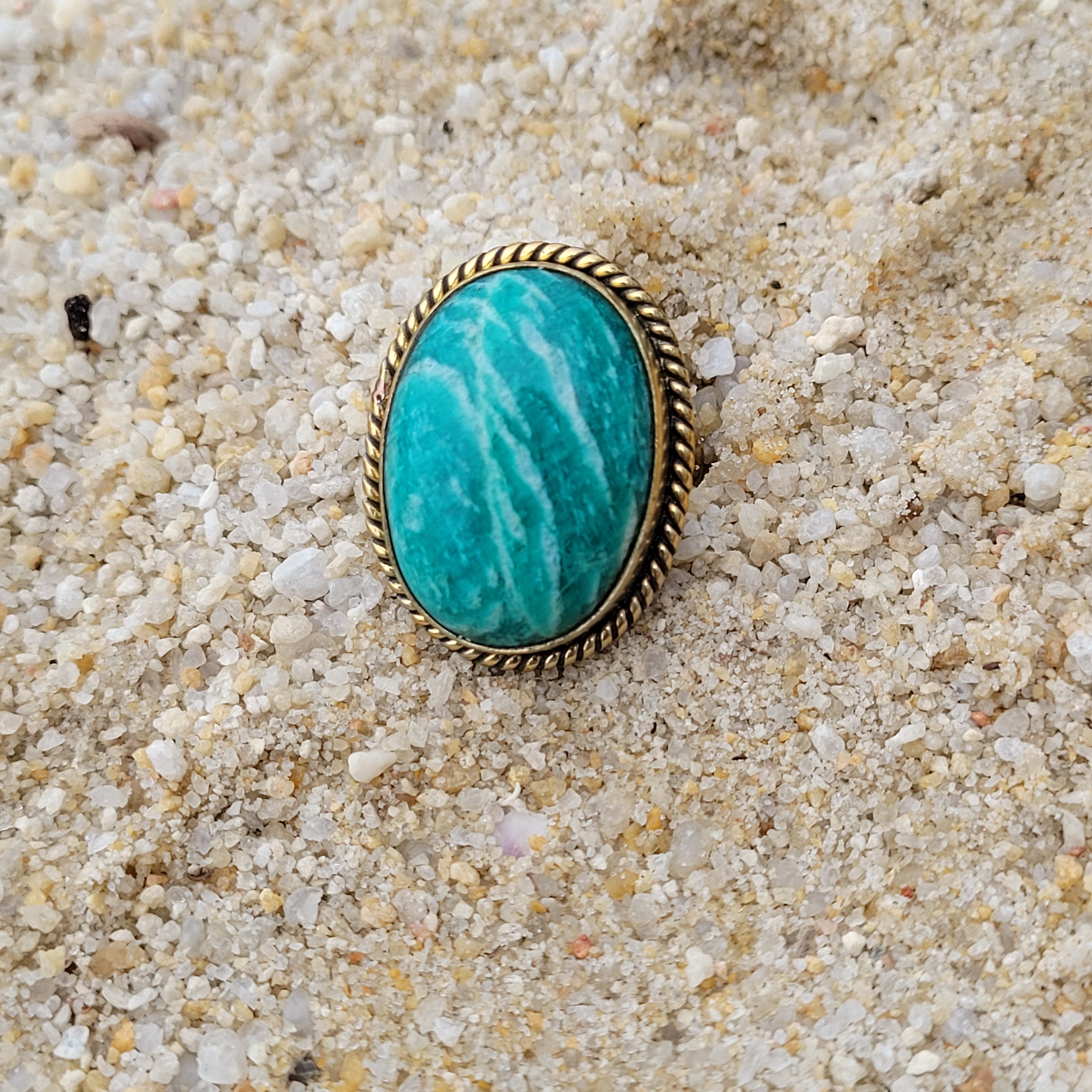 Premium Brass Statement Ring Amazonite AMZ02
