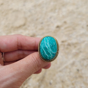 Premium Brass Statement Ring Amazonite AMZ02