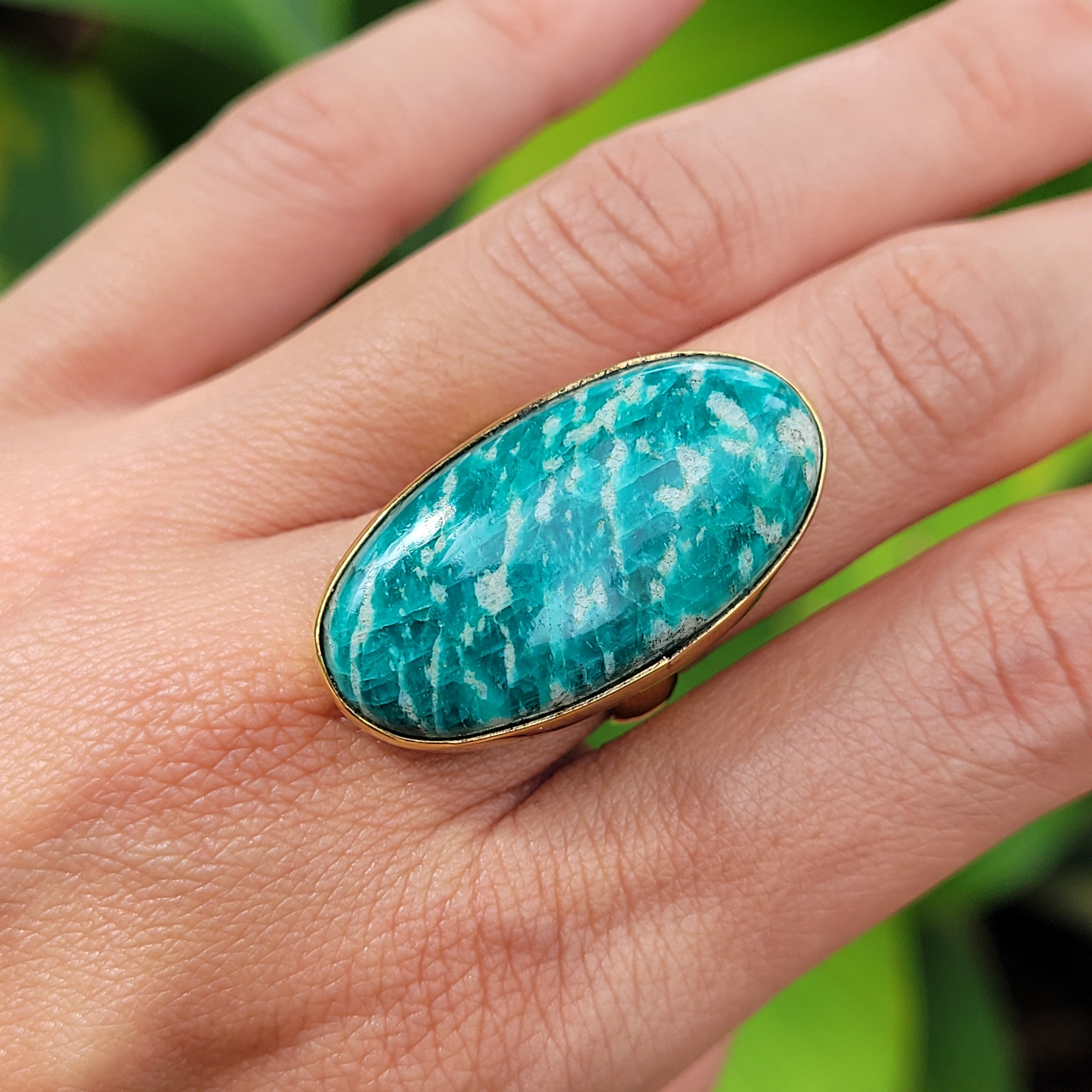 Premium Brass Statement Ring Amazonite AMZ03