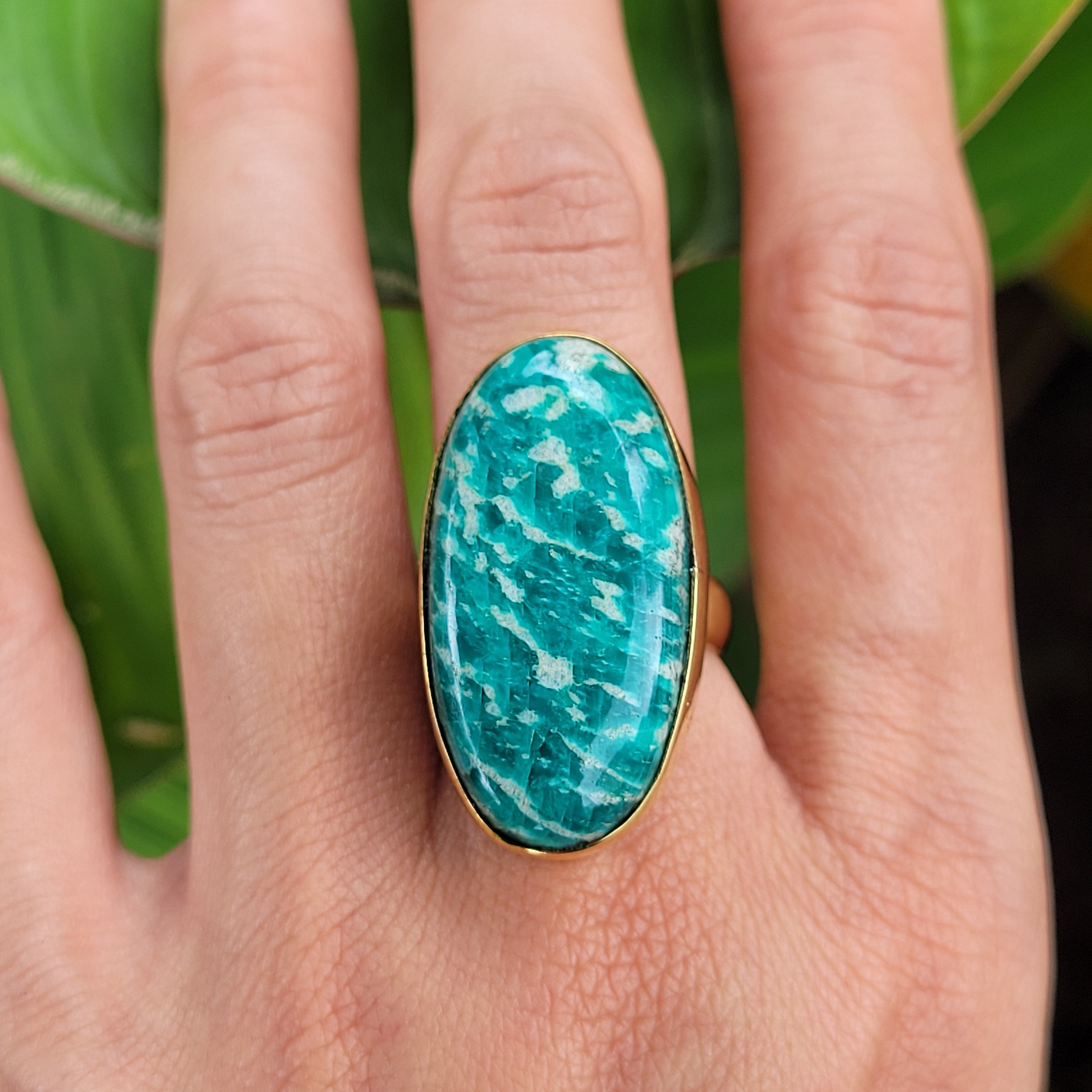 Premium Brass Statement Ring Amazonite AMZ03