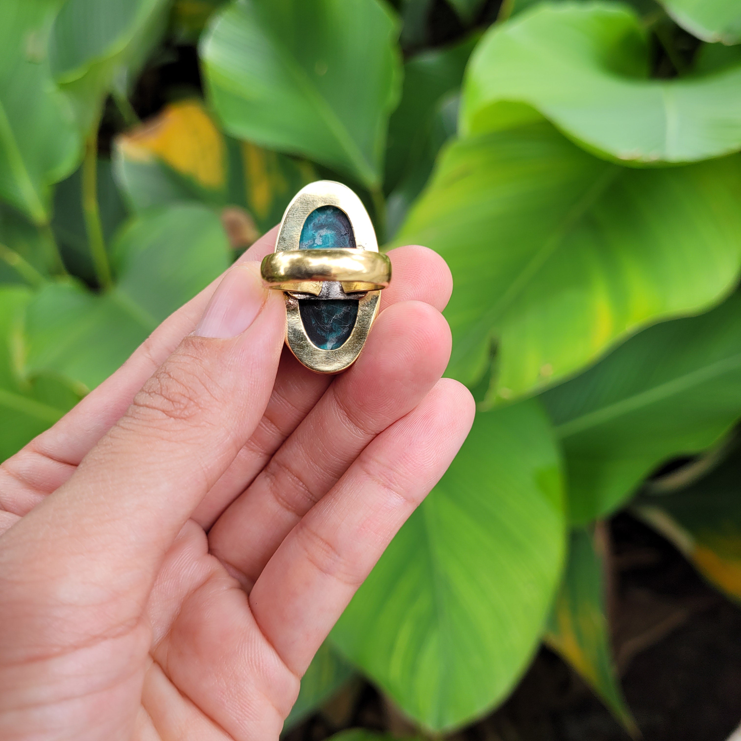 Premium Brass Statement Ring Amazonite AMZ03