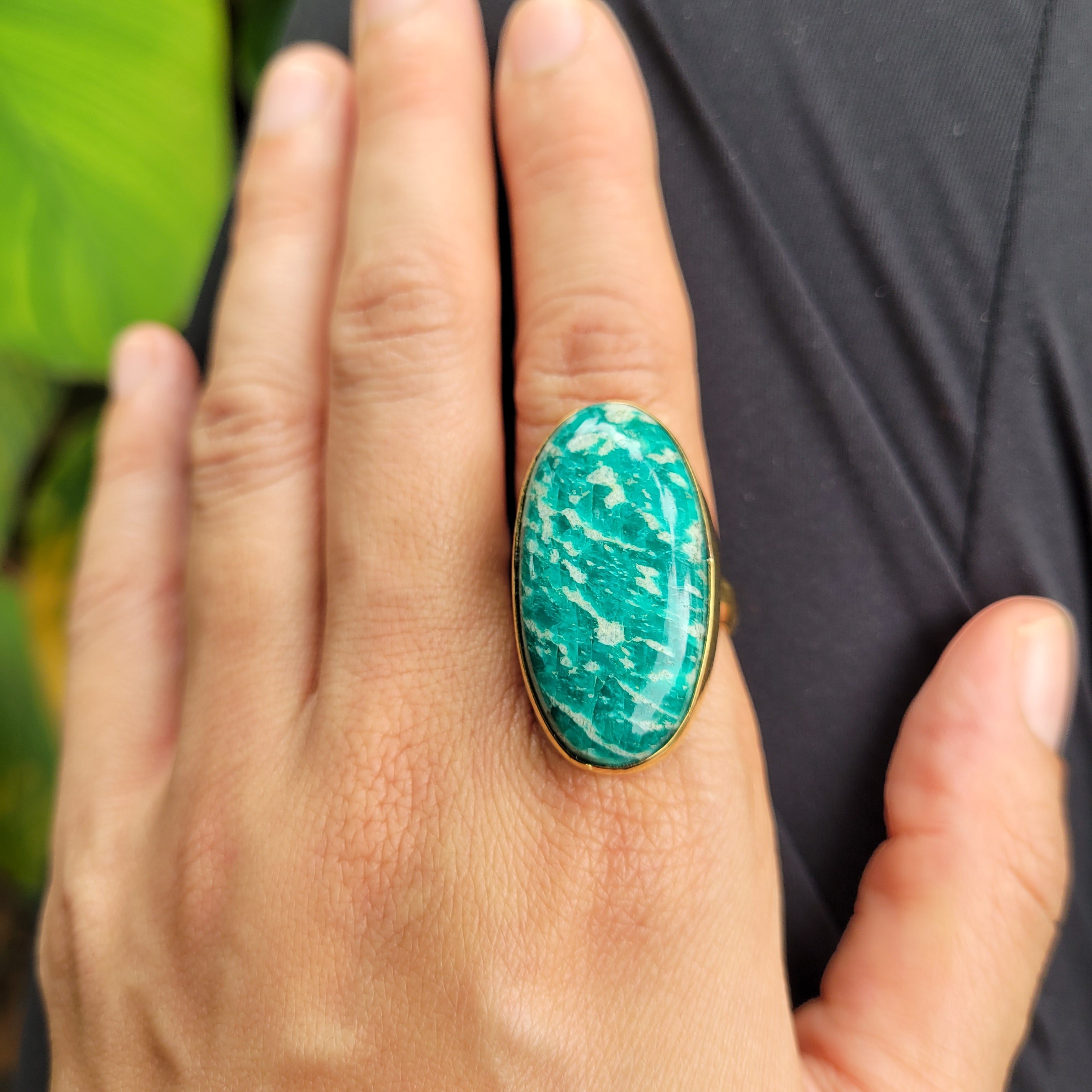 Premium Brass Statement Ring Amazonite AMZ03