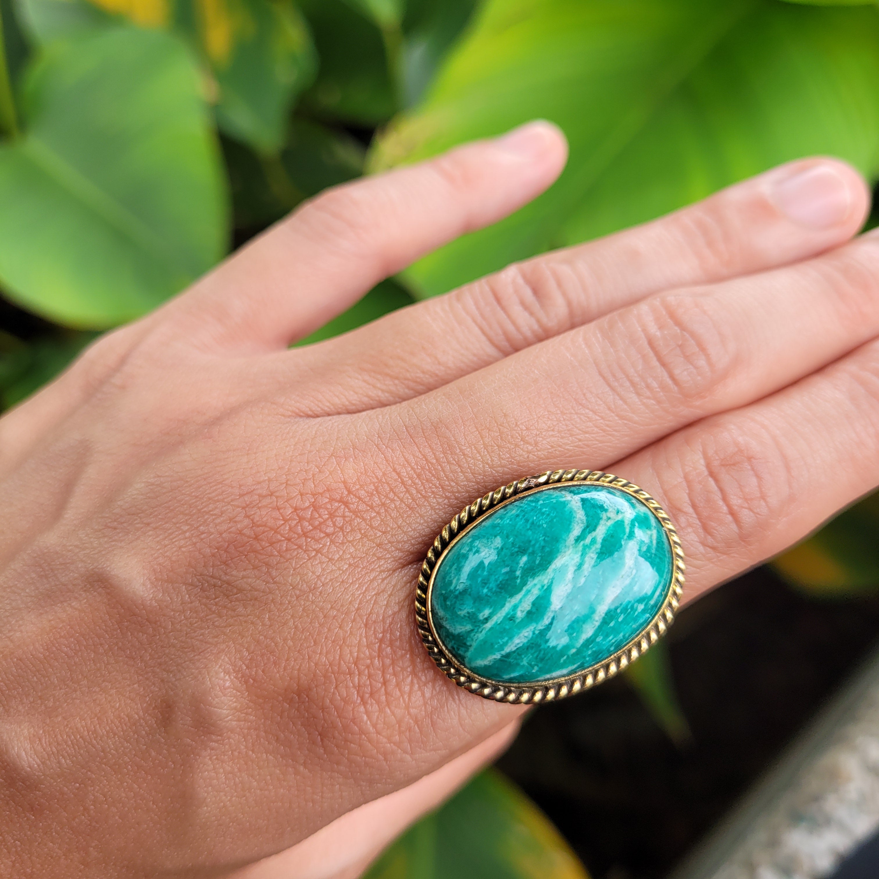 Premium Brass Statement Ring Amazonite AMZ02