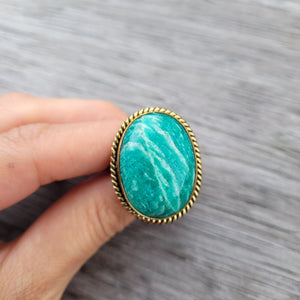 Premium Brass Statement Ring Amazonite AMZ02