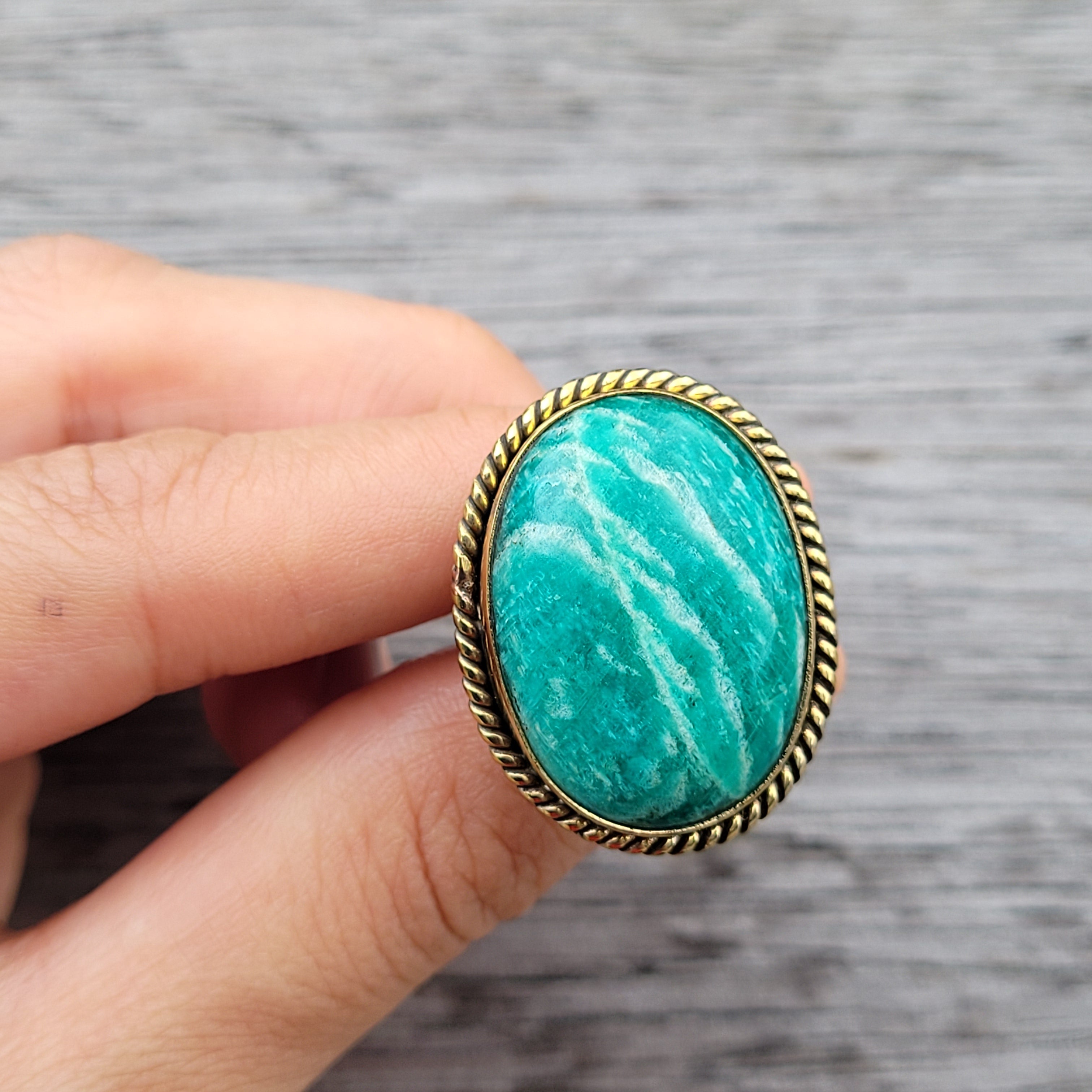 Premium Brass Statement Ring Amazonite AMZ02