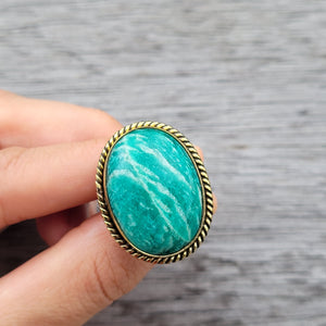 Premium Brass Statement Ring Amazonite AMZ02