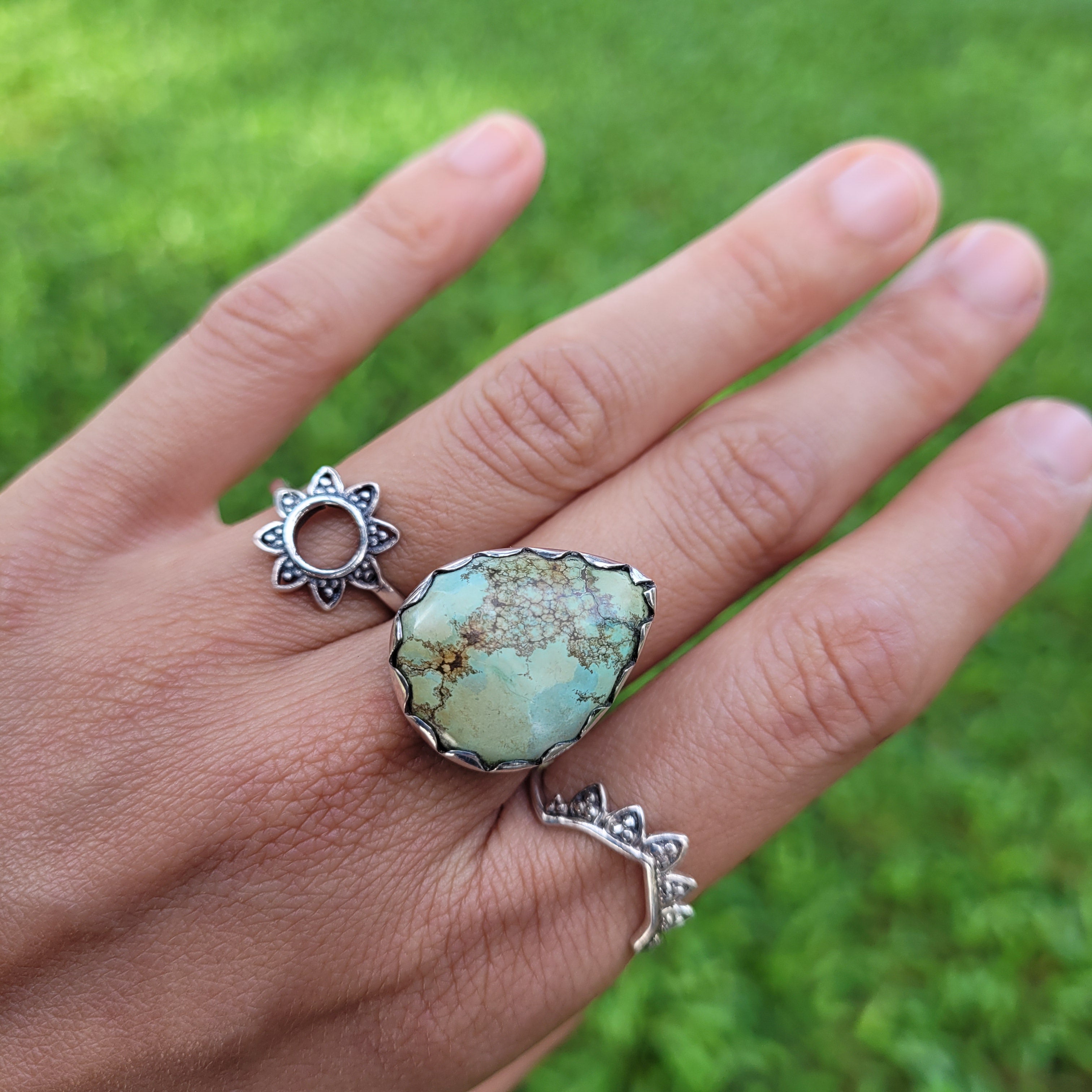 Sterling Silver Statement Ring Green/ Blue Turquoise TUR09