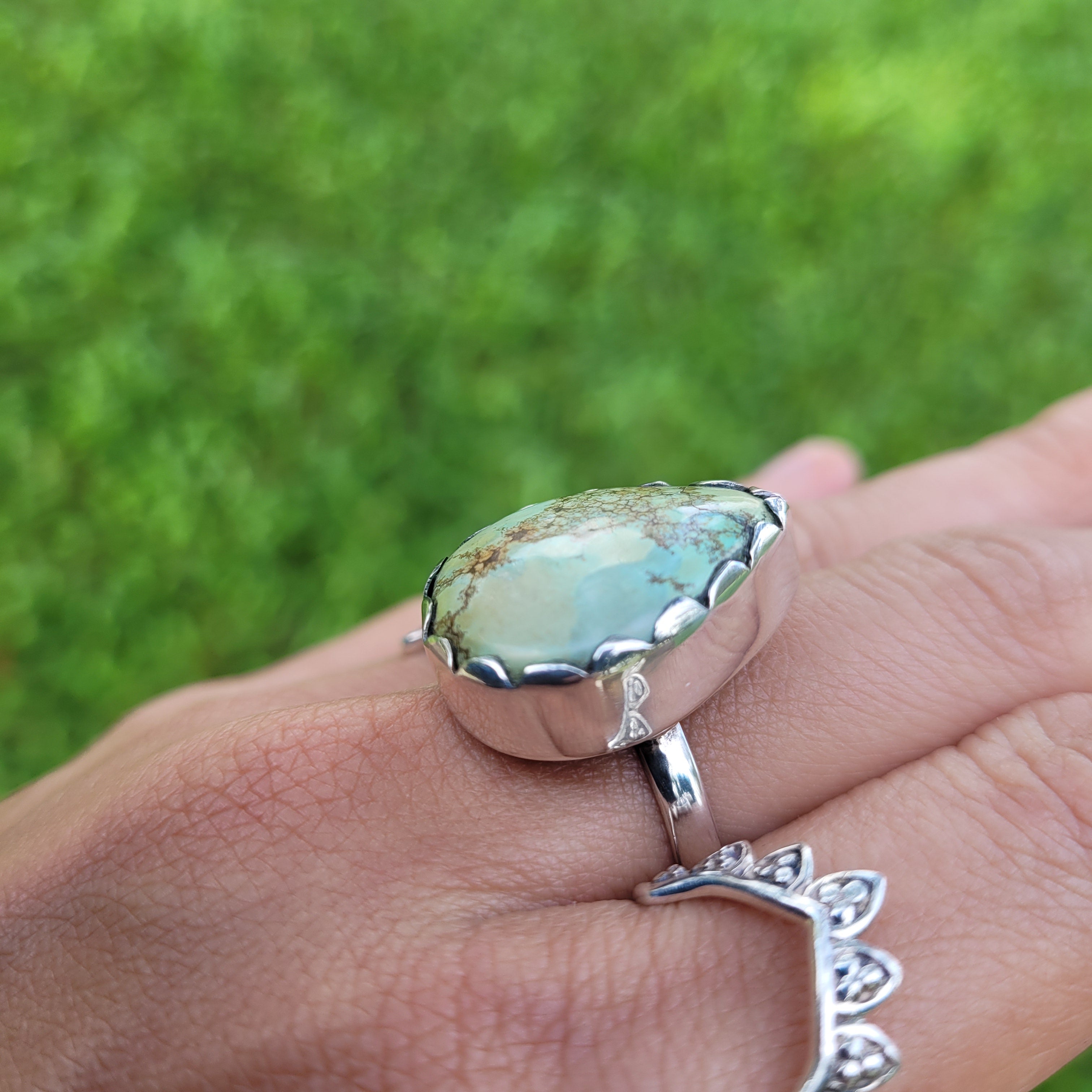 Sterling Silver Statement Ring Green/ Blue Turquoise TUR09