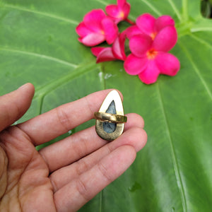 Brass Statement Ring Kambaba Jasper KAM02/Green Stromatolite Jasper/ Crocodile Jasper