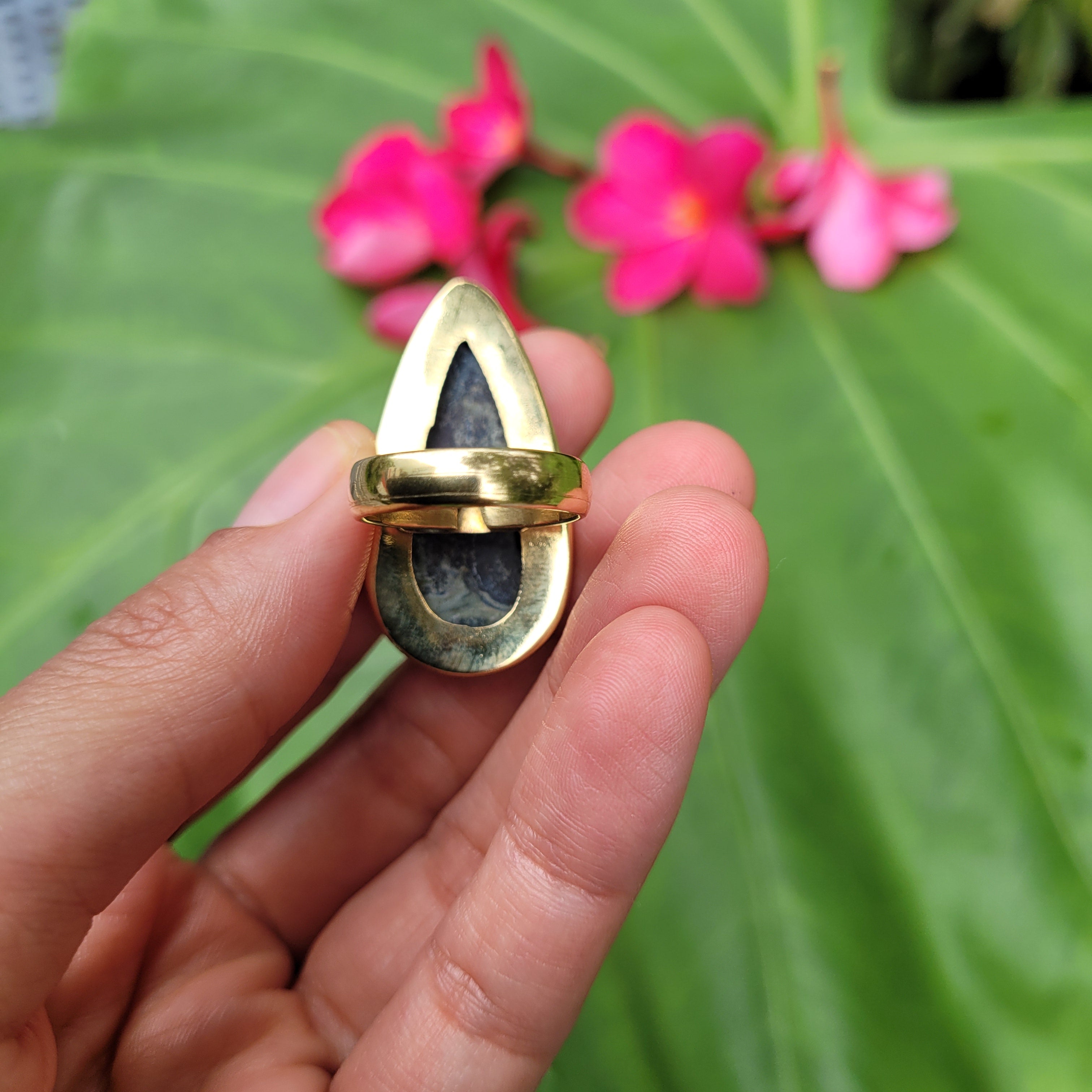 Brass Statement Ring Kambaba Jasper KAM01/Green Stromatolite Jasper/ Crocodile Jasper