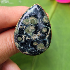 Brass Statement Ring Kambaba Jasper KAM03/Green Stromatolite Jasper/ Crocodile Jasper
