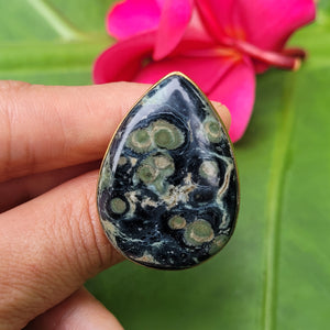 Brass Statement Ring Kambaba Jasper KAM03/Green Stromatolite Jasper/ Crocodile Jasper