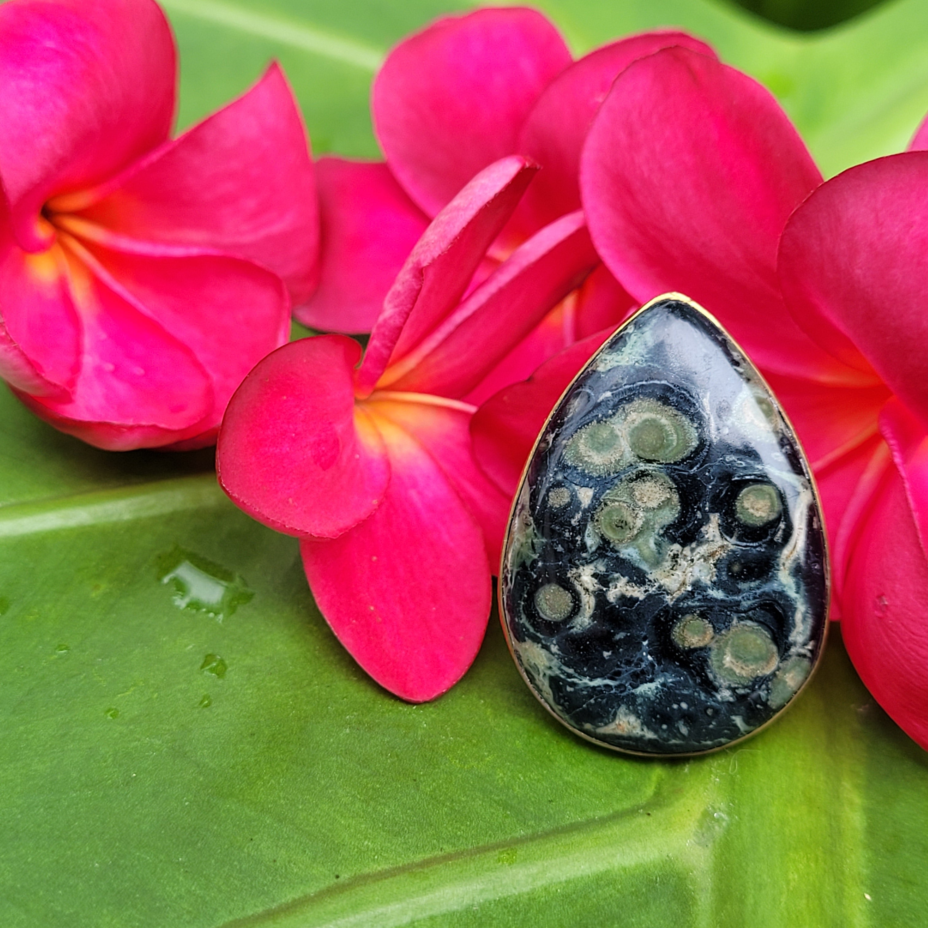 Brass Statement Ring Kambaba Jasper KAM03/Green Stromatolite Jasper/ Crocodile Jasper