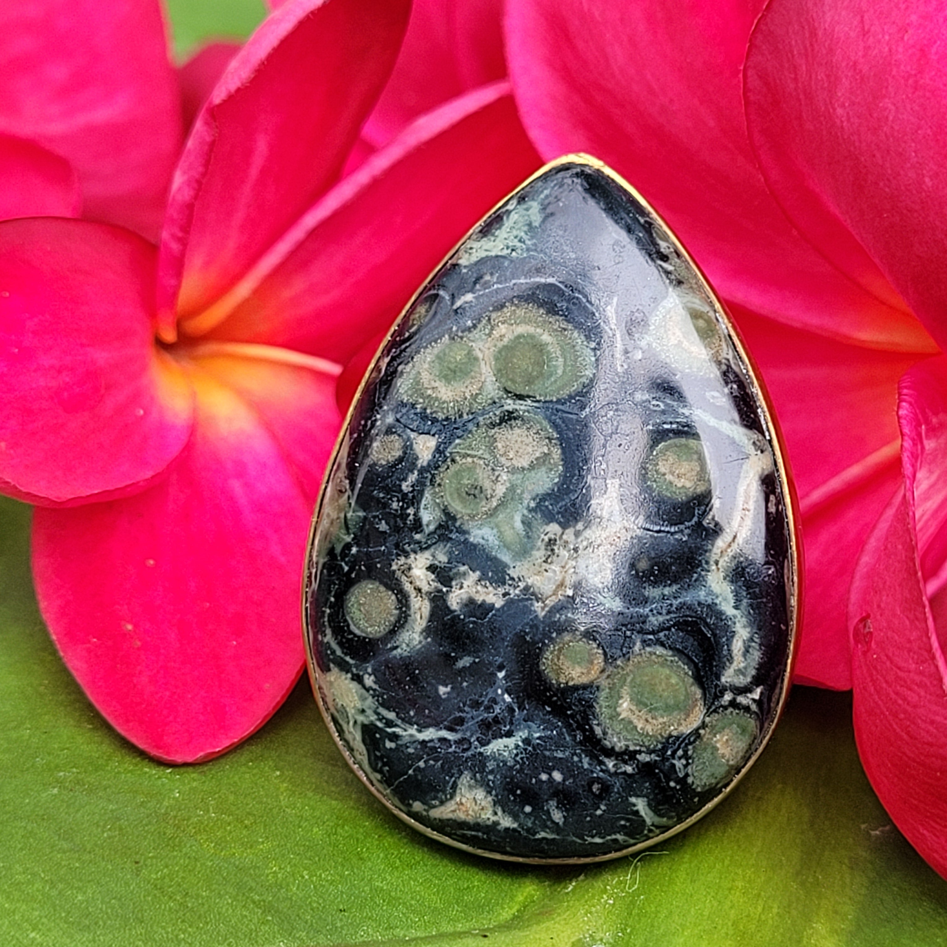 Brass Statement Ring Kambaba Jasper KAM03/Green Stromatolite Jasper/ Crocodile Jasper