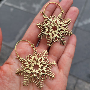 Premium Brass Hoop Earrings Snowflakes