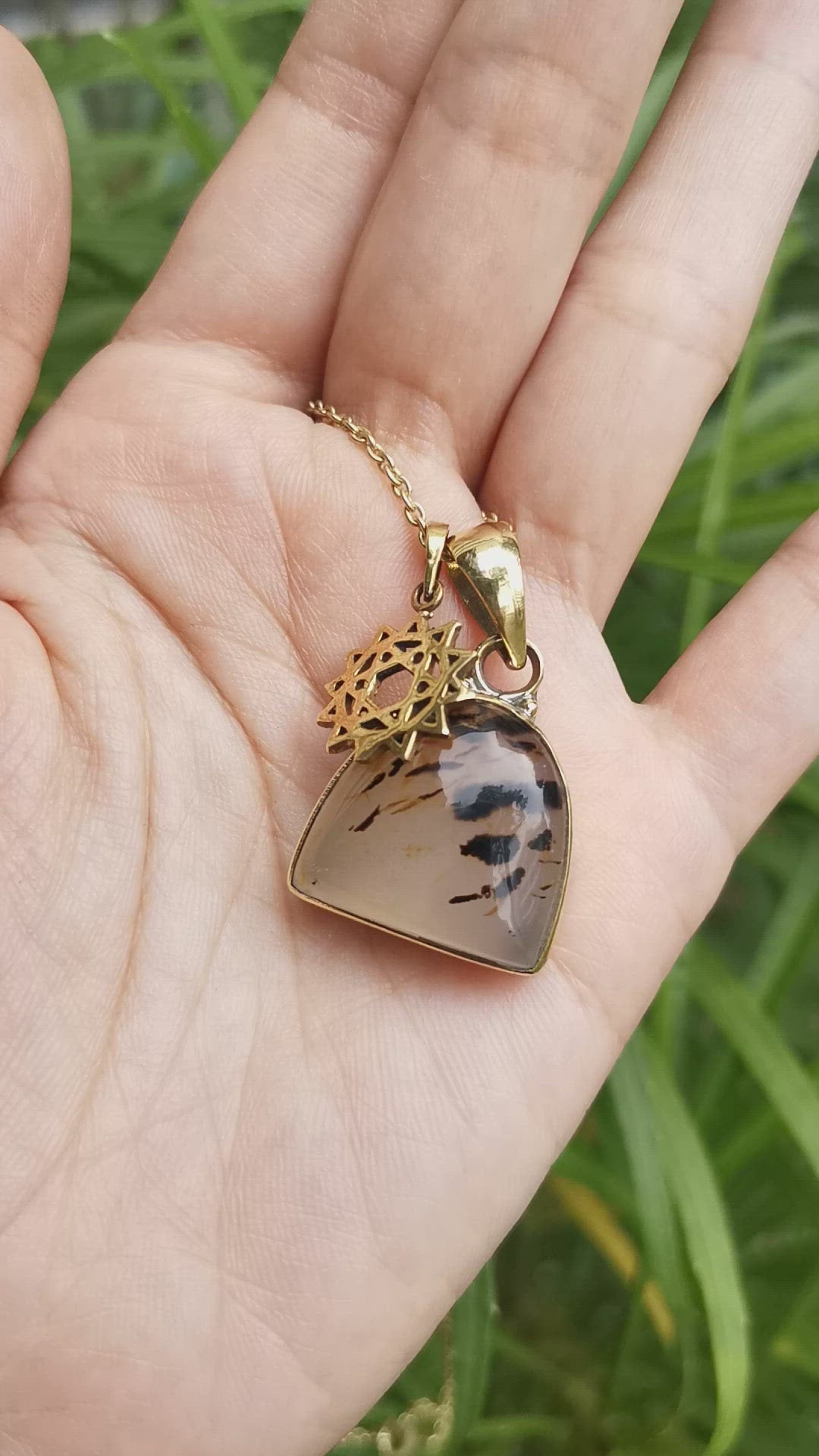 Premium Brass Statement Pendant Montana Agate