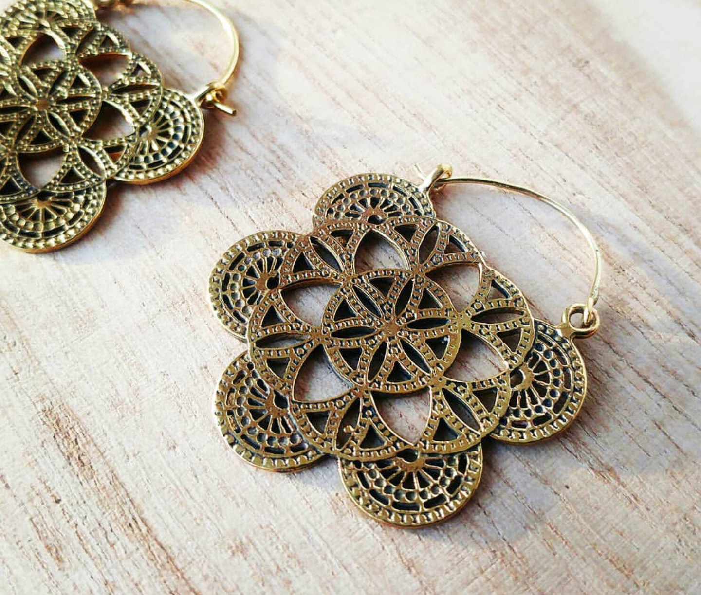 Premium Brass Hoop Earrings Divine Flower Of Life