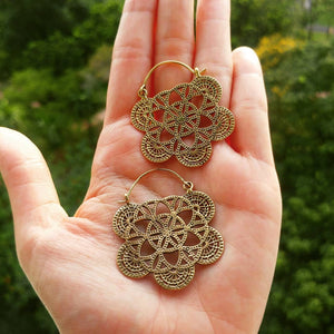 Premium Brass Hoop Earrings Divine Flower Of Life