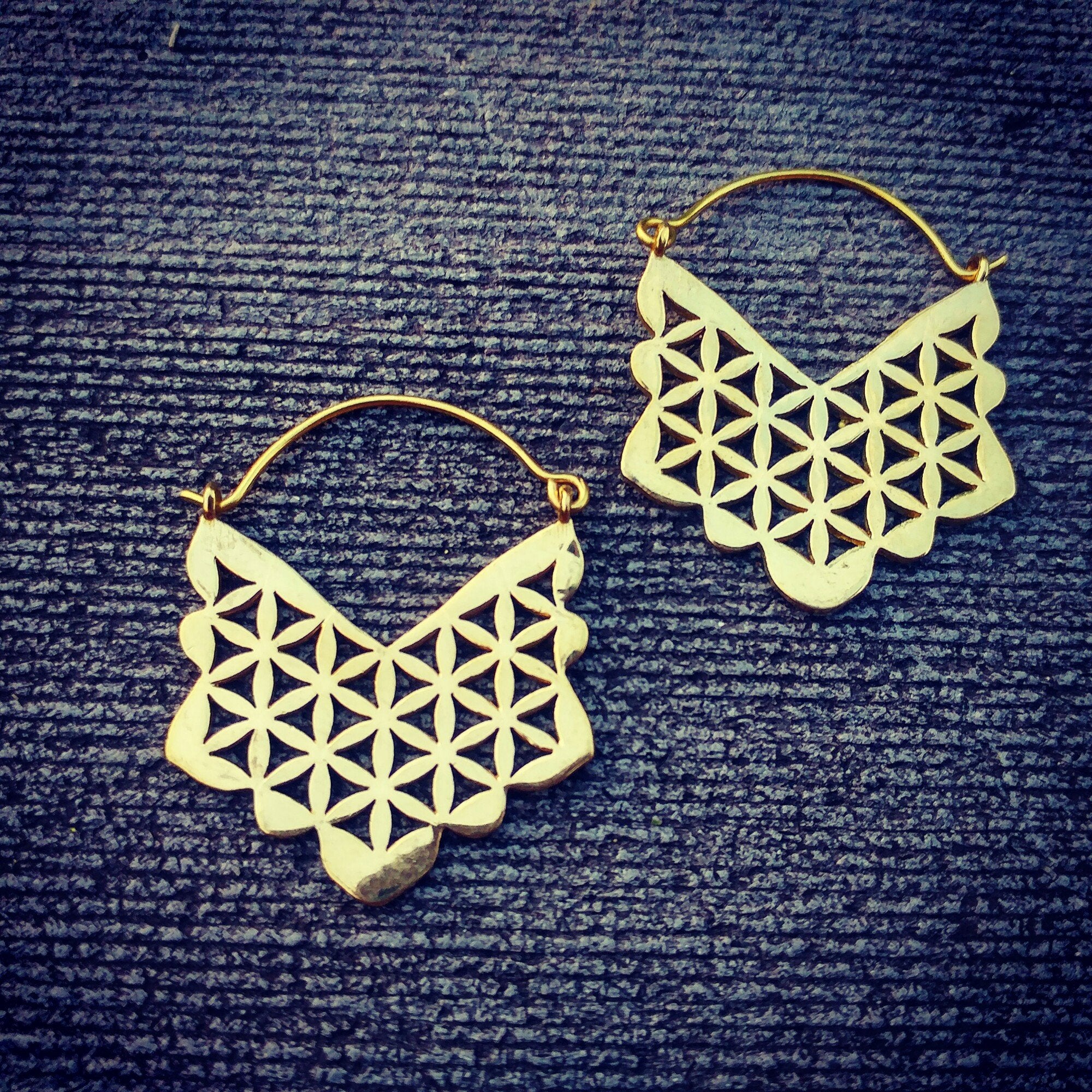 Premium Brass Hoop Earrings Ibisco (Flower of Life)