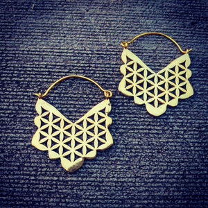 Premium Brass Hoop Earrings Ibisco (Flower of Life)