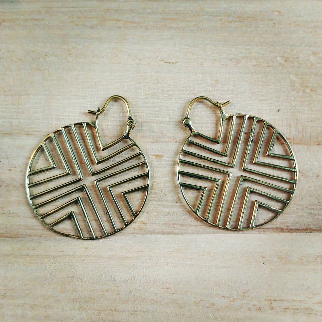 Premium Brass Hoop Earrings Aztec