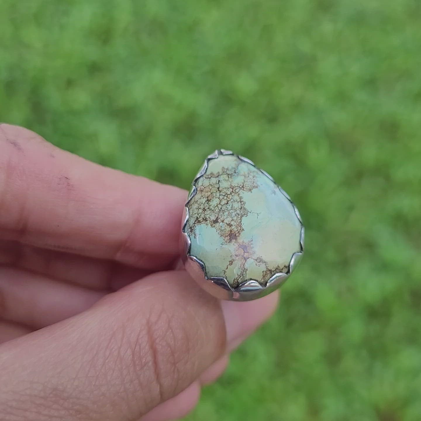 Sterling Silver Statement Ring Green/ Blue Turquoise TUR09
