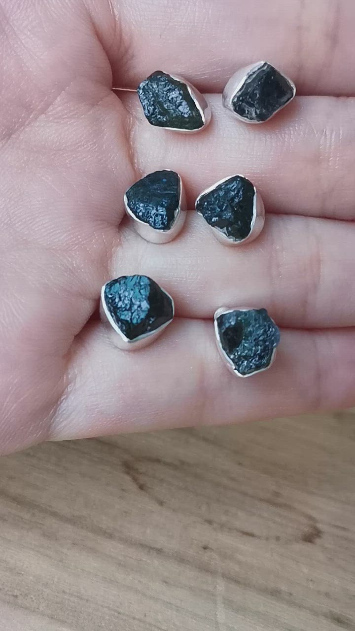 Sterling Silver 925 Studs Earrings Raw Black Tourmaline
